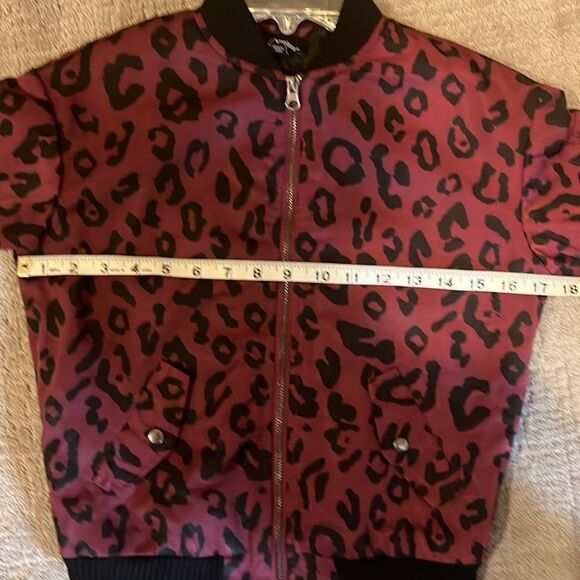 Art Class Girl Burgundy and Black Leopard Print Bomber Jacket Size Medium 7/8 - Picture 6 of 7